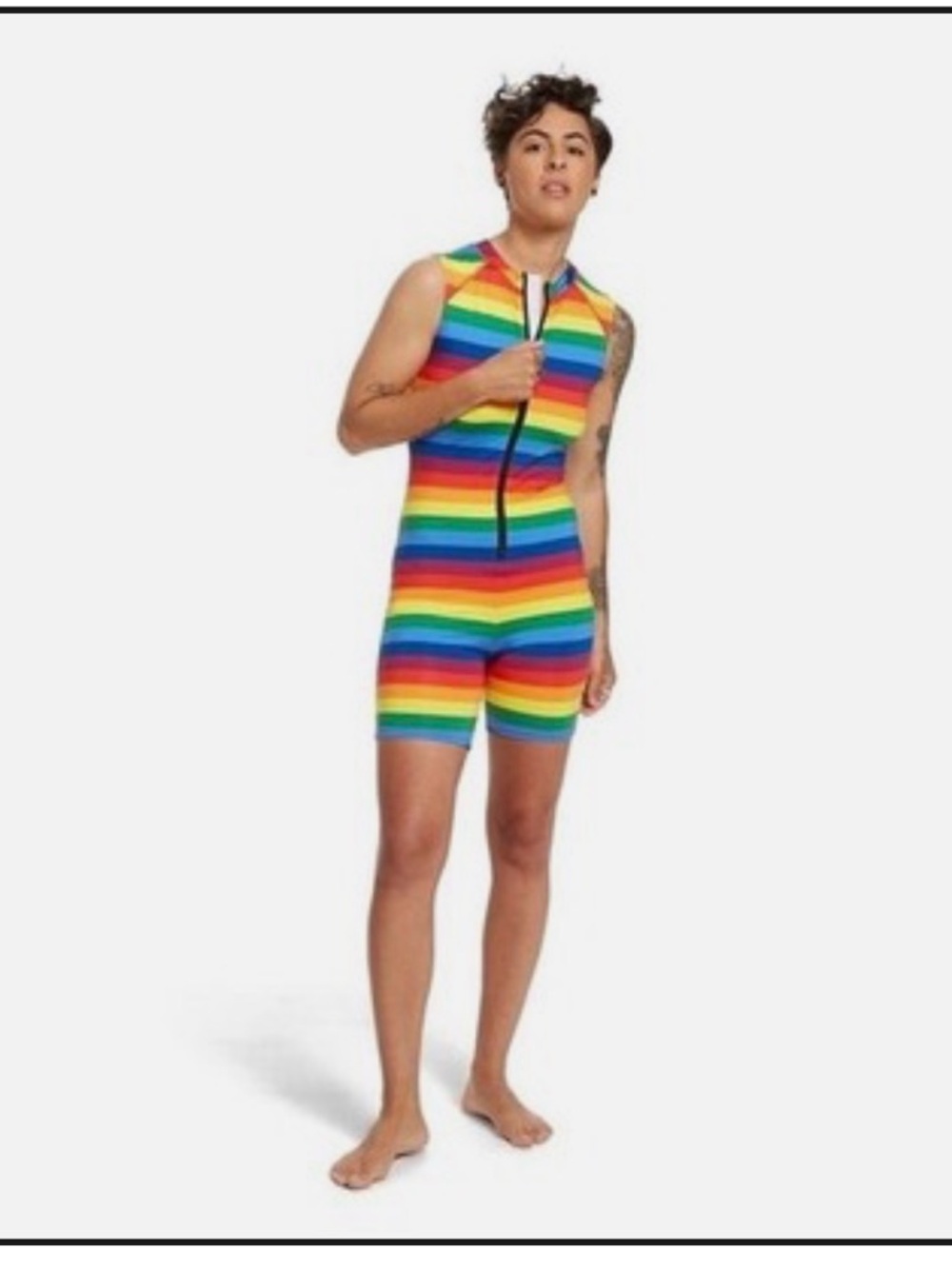 TomboyX Unisex Unisuit Pride Rainbow Stripe Zip-Up Swimsuit